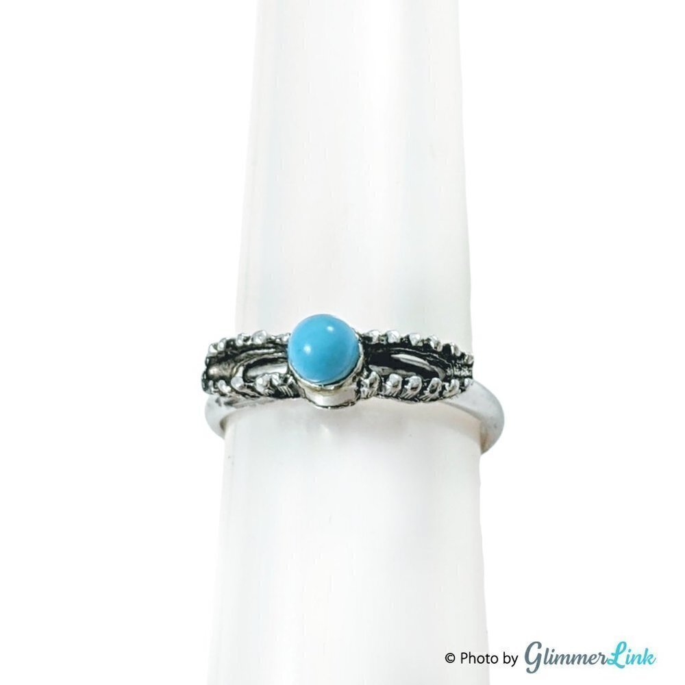 Vintage 1960s Ram-Zor Adjustable Silver Tone Teal Bead Ring